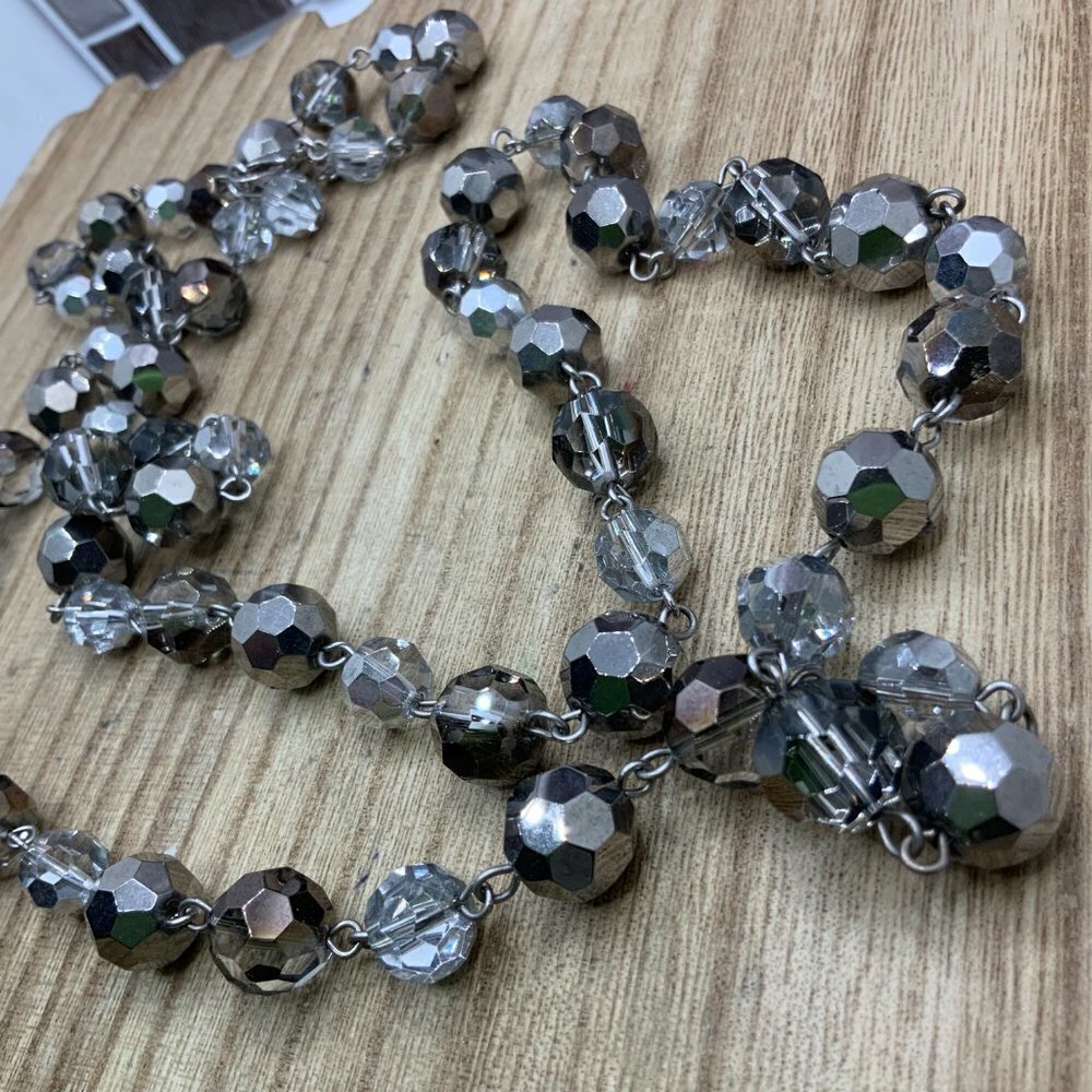 Cookie Lee Sparkly Gray, White and Silver Tone Long Beaded Necklace